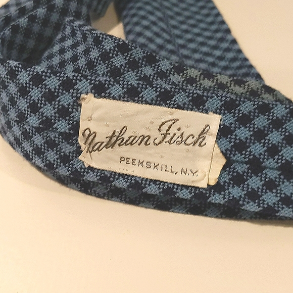 Vintage Nathan Fisch Blue Checker Neck Tie. Wool - Picture 3 of 3